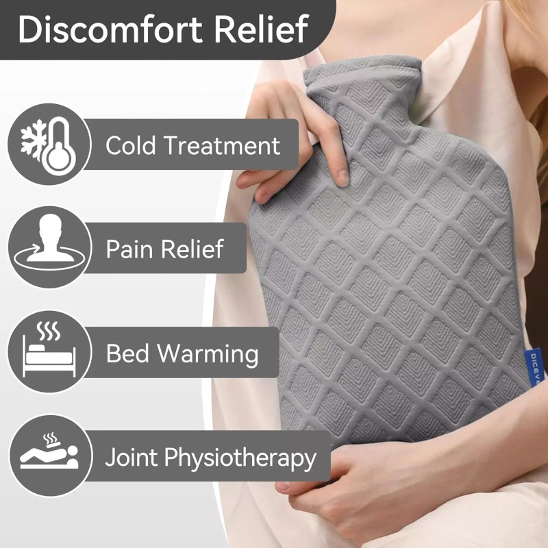 Hot Water Bottle with Soft Cover, 2L Hot Water Bag,