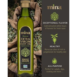 Mina Extra Virgin Olive Oil, New Harvest, Polyphenol Rich Moroccan Olive Oil - 16.9 Fl Oz