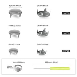 600 Pieces Dome Punk Rivets, 4 Claws Round Stud Punk Rivets, for Leather DIY Craft Projects, Making Bags, Belts, Shoes, Clothing, Jeans (8/10/12 mm, Silver)