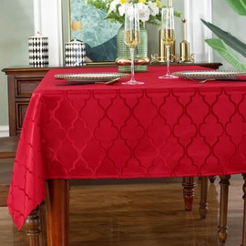SASTYBALE Christmas Tablecloth Flower Jacquard Table Cloth Spill Proof Dust-Proof Wrinkle Free Polyester Table Cover for Xmas Santa Holiday Winter (Rectangle/Oblong, 132 x 182 CM (4-6 Seats), Red)