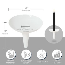Candle Holder for Candlesticks - 50 Pcs Reusable Plastic Protector - Taper Candle Holders for Church Vigils Memorial Candles & Wedding Eve Candles(White)