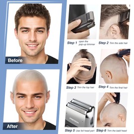 PRITECH Foil and Bald Shavers 2 in 1 Electric Shaver for Men Foil Blade and PopupTrimmer with Rechargeable 3 Adjustable Speeds Men's Shaver (Black Silver)