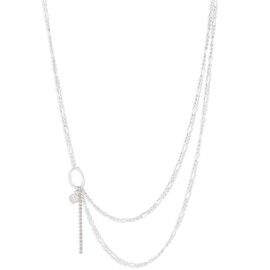 Lucky Brand Modern Pearl And Chain Necklace,Silver,One Size