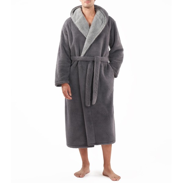 DAVID ARCHY Men's Soft Plush Fleece Robe Full Length Hooded