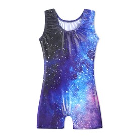 HOZIY Girls Gymnastics Leotards with Shorts Size 8-9 9-10 8-10 Year Old Galaxy Blue Biketard Tumbling Outfits Milky Way Bodysuits Dance Clothes Apparel Clothing Shiny