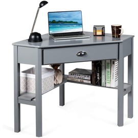 Nightcore Corner Desk for Small Space, Wood Corner Computer Desk, Compact Writing Table w/Drawer & Storage Shelves, Space Saving Study Workstation, Laptop PC Corner Table for Home Office