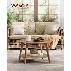 VASAGLE Round Coffee Table, 2 Tier Coffee Table with Storage, for Living Room, 31.5 x 17.7 Inches, Easy to Assemble, Honey Brown ULCT243K41