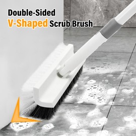 DOVORSY Grout Brush Floor Brush with Long Handle,Double-Sided V-Shaped Scrub Brush，Shower Floor Scrubber for Cleaning, Tile Scrub Brush with Stiff Bristles