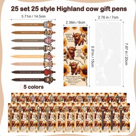 25 Set Highland Cow Party Favors Bulk Inspirational Ballpoint Pens with Positive Bookmarks Back to School Gifts for Students Highland Cow Birthday Party Decorations