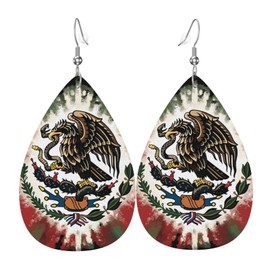 KOSUES Mexico Mexican Eagle Art Flag Faux Leather Teardrop Earrings Double Sided Drop Dangle Earrings Lightweight Women's Ear Accessories Holiday Beach Party Statement Jewelry Gifts