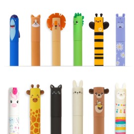 LEGAMI Pen Set [12 Pieces], Erasable Gel Pens with Hippo, Lama, Dino, Cat, Corgi, Shark, Giraffe, Bee, Lion, Rabbit, Unicorn, Teddy
