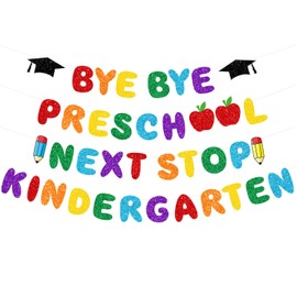 Bye Bye Preschool Next Stop Kindergarten Banner, Preschool Graduation Decorations 2026, PRE K Graduation Party Decorations Banner Class of 2026, BBP Last Day of Preschool Decorations