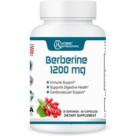 Hybrid Nutraceuticals Berberine 1200mg - Concentrated Berberine HCl Formula - Immune Support, Digestive Support, Support Healthy Weight - Gluten-Free 60 Capsules