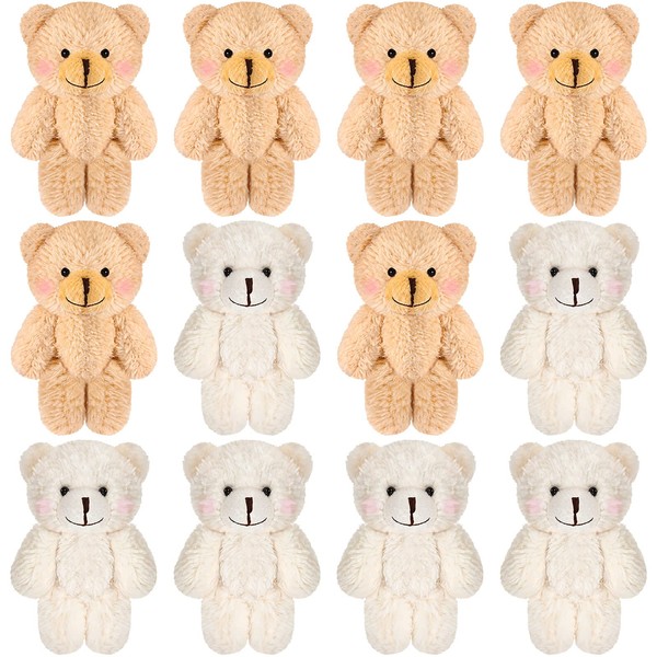 24 Mini Jointed Bears 4.7 Inch - Soft Toy Dolls for DIY Keychains, Party Favors, & Decorations (Brown, Beige, Blush)