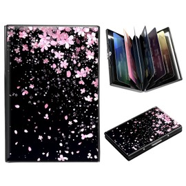 DIGTIALL for Men & Women RFID Blocking Metal Wallet - Slim Aluminum Credit Card Holder with 6 Accordion Slots, ID Window & Compact Pocket Case,Cherry Blossoms Glittery
