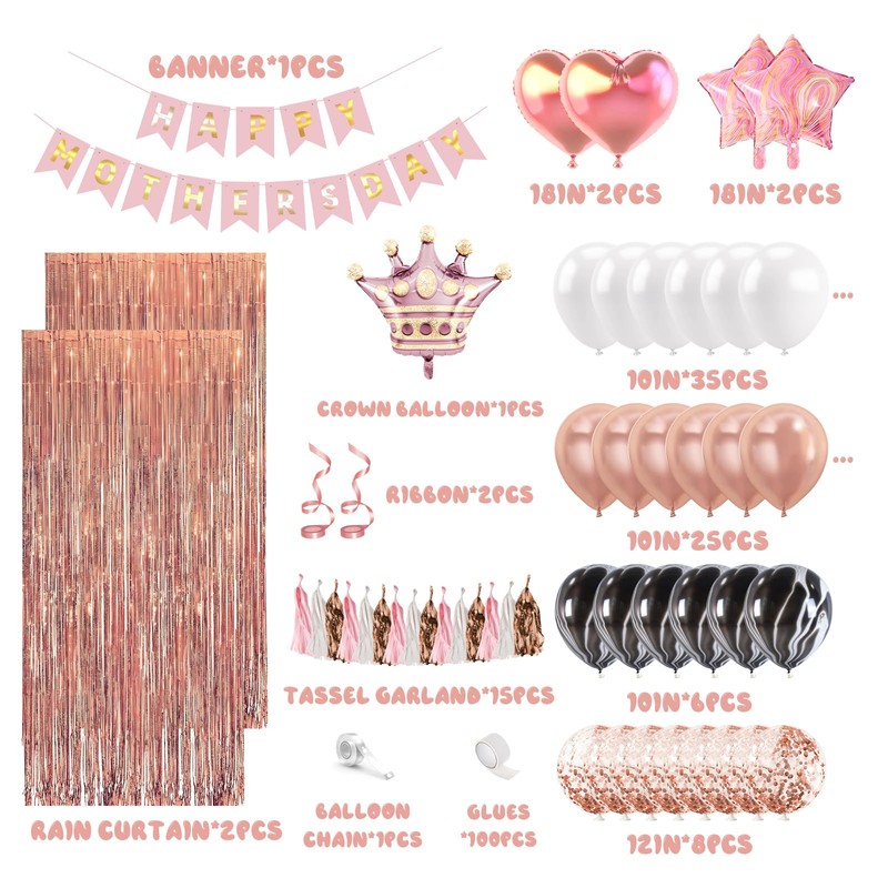 KIVEE Happy Mothers Day Decorations Kit - Pink and Rose