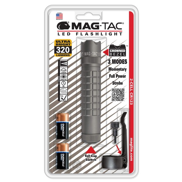 Maglite Mag-Tac LED 2-Cell CR123 Flashlight - Crowned-Bezel, Urban Gray