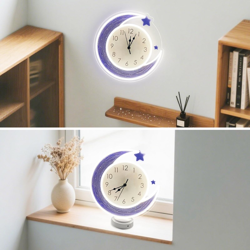 COLORNEON Silent Moon Neon Clock with Dimmable Light - 4-in-1