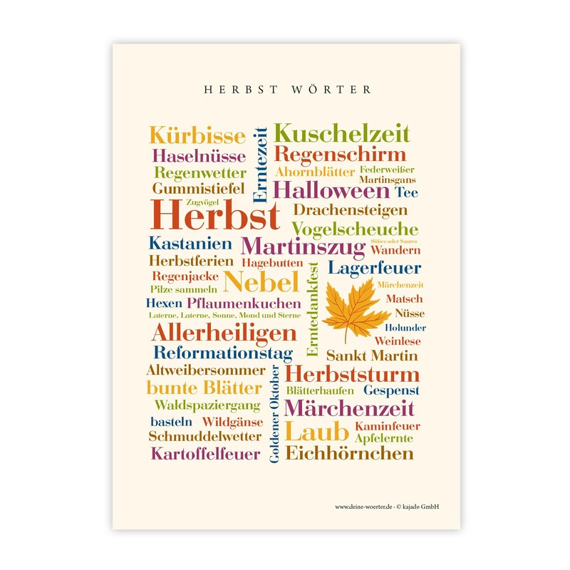 Deine Wörter Postcard Set - 5 Postcards with Autumn, Unique
