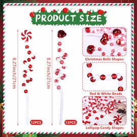 24 Pcs Christmas Candy Ornament Plastic Curly Candy Cane Christmas Tree Picks Curly Lollipop Bells Candy Cane Christmas Decorations for Xmas Tree Home Office Crafts Party Decor Supplies