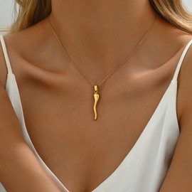 foyjoey Italian Horn Necklace for Women Dainty 18K Gold Plated Cornicello Pendant Necklace Minimalist Trendy Good Luck Birthday Jewelry