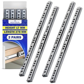1 Pair of Ball Bearing Drawer Runners 278 mm x H 17 mm - Telescopic Extension Runners Have a Partial Extension of 202 mm - Guarantee 10 Years MONTERAL