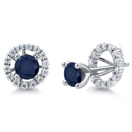Gem Stone King 925 Sterling Silver Blue Sapphire and Moissanite Women Stud Earrings with Removable Jackets (1.62 Cttw, Center Stone: 5MM)