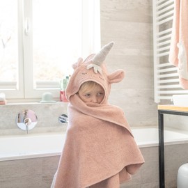 Kindsgut Hooded Towel Unicorn Made of 100% Certified Cotton, Cuddly Soft for Babies and Toddlers, Ideal for Home or Travel, 100 x 100 cm