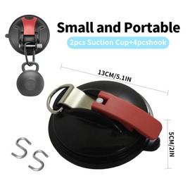 Zalizr 2 Pcs Heavy Duty Window Suction Cups, Vacuum Suction Cup Hangers with Securing Hooks, Camping Essentials Anchor for Car Side Awning, RV, Boat, Truck