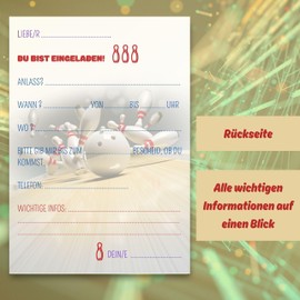 Boaino® 12 x Invitation Cards (10.5 x 14.8 cm) with Envelopes - Bowling, Birthday Invitation Cards for Children, Teenagers & Adults, Invitation Cards Children's Birthday Party for Celebrations