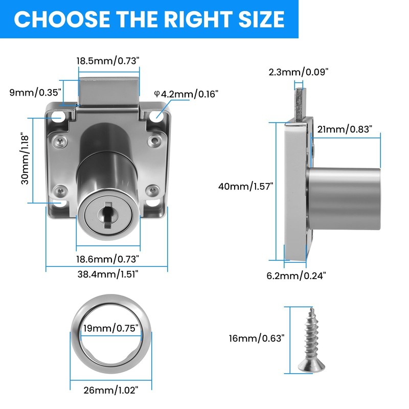 SDTC Tech Drawer Lock with Keys and Matching Screws for
