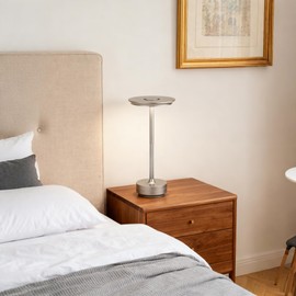 UdoUto 2-Pack Cordless Table Lamps Rechargeable - 5000mAh Battery Operated LED Table Light with Touch Stepless Dimming - Portable Silver Metal Outdoor Lamps for Patio, Restaurant, Dining