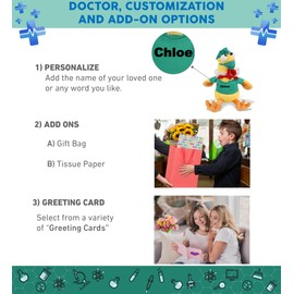 DolliBu Yellow Rooster Doctor Plush Toy - Super Soft Rooster Doctor Stuffed Animal Dress Up with Cute Scrub Uniform and Cap Outfit - Gift with Personalization - 10.5 Inches