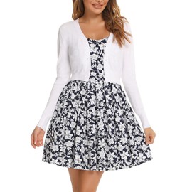 Enjyam Women's Bolero Jacket Long Sleeve Short Cardigan with Button Elegant Soft Jacket V Neck Shoulder Jacket for Dress, White, s