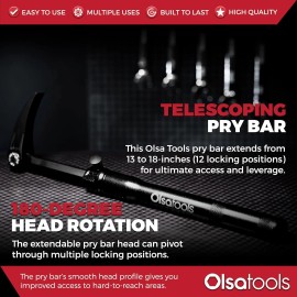 Olsa Tools Extendable Pry Bar With Ergonomic Grip Adjustable 133 To 185 Inch Tool