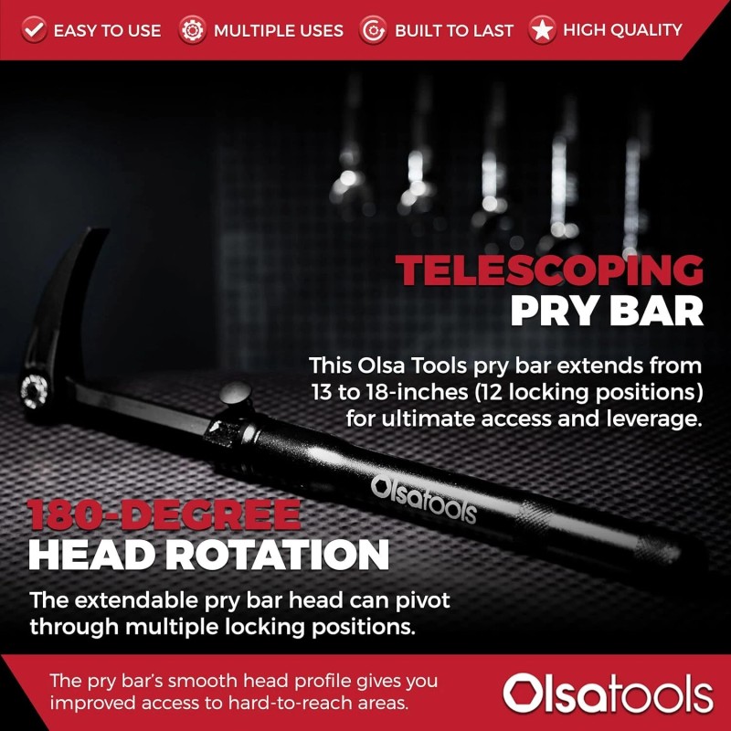 Olsa Tools Extendable Pry Bar With Ergonomic Grip Adjustable 133