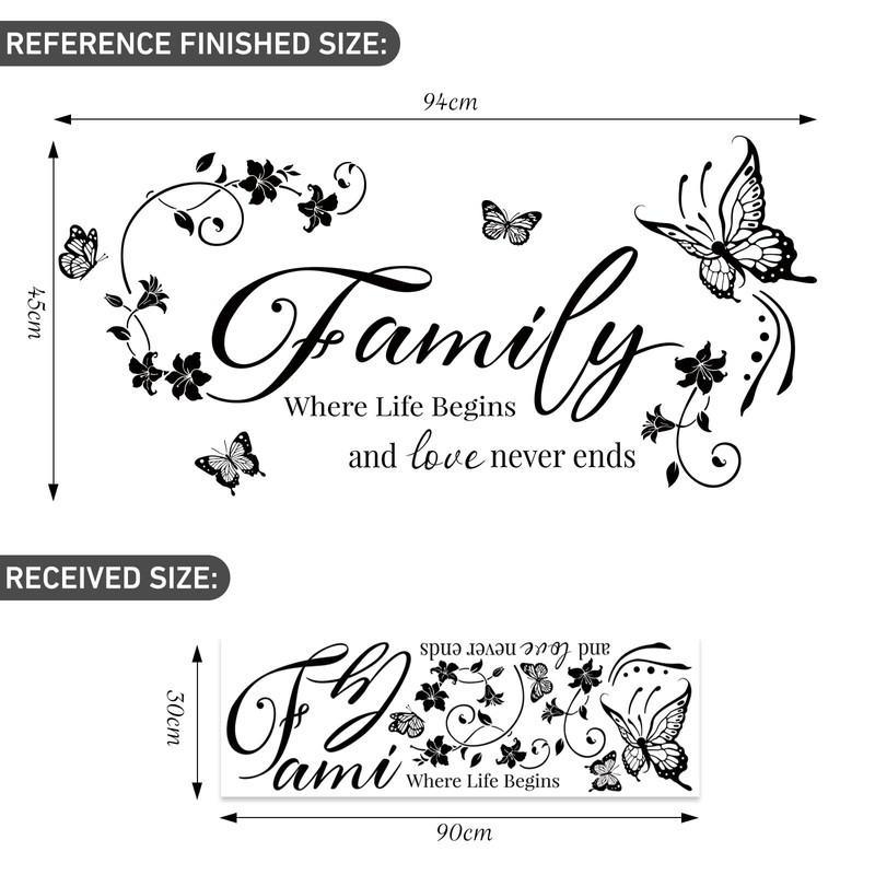 SHUCHING Family Quote Wall Stickers Peel and Stick, Removable Butterfly