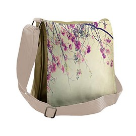 Ambesonne Nature Messenger Bag, Sakura Cherry Blooms, Unisex Cross-body