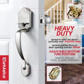 Front Door Knob Handleset, Entry Door Handle Set with Cove Knob for Right and Left Handed Sided Doors, Interior and Exterior Entrance Passage Lock, Lower Half Grip, Satin Nickel