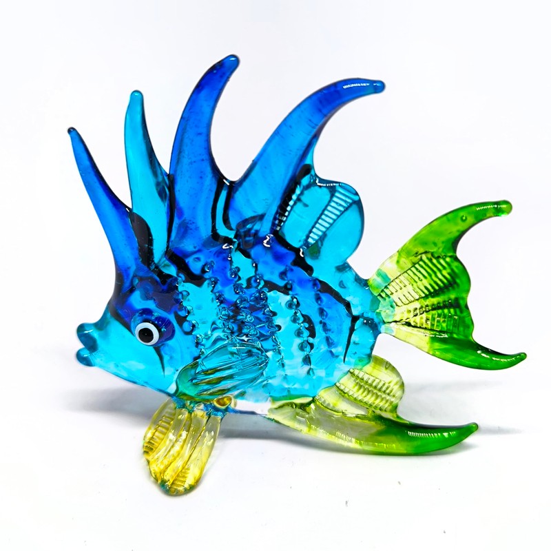 ZOOCRAFT Handcrafted Blue Glass Fish Figurine Exquisite Hand Blown Aquarium