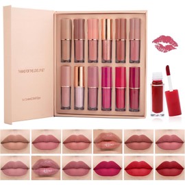 12 Piezas Kit Lápiz Labial, Brillo de Labios Líquido Mate Rojo Gloss, Barra de Labios Impermeable, Lipstick Set Kit Maquillaje, para Mujeres Regalo San Valentín Cumpleaño