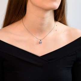 MATERIA by Matthias Wagner Women's Cubic Zirconia Pendant 925 Silver 10.5 mm Round Rhodium-Plated with Chain, Silver, Cubic Zirconia