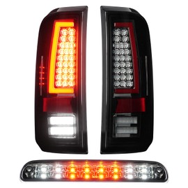 LED Tail Lights + 3rd Third Brake Cargo Lamp for Ford F250 F350 F450 F550 2008-2016 (Fleetside Bed Model), High Mount Stop Light Rear Taillight Assembly, Chrome Housing Smoke Lens, 3Pcs