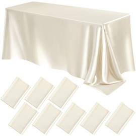 Lounsweer 8 Packs Satin Tablecloth 102 x 58 Inches Rectangle Table Cover Silk Smooth Fabric Champagne Party Table Cloth for Rectangle Table Parties, Holiday Dinner Wedding Banquet Decoration (Ivory)