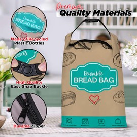 Eco-Friendly Bread Bag – Reusable RPET Fabric Storage Made from Recycled Plastic Bottles, Double-Layer Insulation, Durable Zipper Keeps Homemade & Store-Bought Bread Fresh – Machine Washable (Blue)