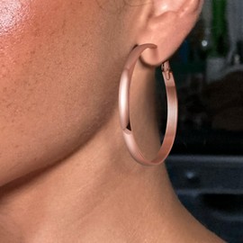 Jewlpire Rose Gold Hoop Earrings for Women, Lightweight Rose Gold Hoops Earring, 5mm Width Medium Hoops Earrings for Women Trendy 40 mm