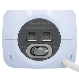 Blaupunkt 3-Way 2-Way USB-A + 2-Way USB-C Power Socket Cube with On/Off Switch with Inductive Charging, White, 1.4 Metres