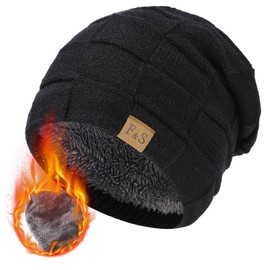 InnoSpring Men's Winter Hat, Heat Retaining Winter Hat, Windproof Knitted Hat, Fleece Hat, Heat Retaining Shieldless Men's Hat with Wool Lining, black