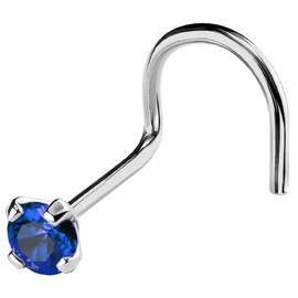 Jewelry Avalanche 22G Solid 14Kt Gold Nose Screw Stud with Prong Set real Blue Sapphire Gemstone, 14kt Yellow Gold or 14kt White Gold - September Birthstone Nose Ring-NSWG_SP-2.5MM