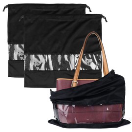 PlasMaller Dust Cover Storage Bags Terylene Flannel Drawstring Pouch with Clear View Window for Handbags Purses Pocketbooks Shoes Boots Set of 2 (17.7 x 15.7 in), Black